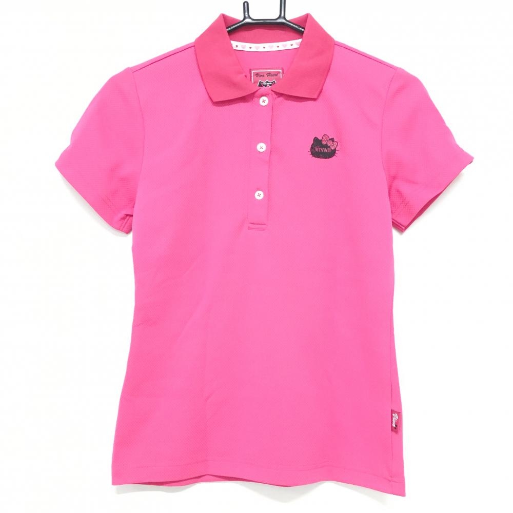 【超美品】ビバハート×ハローキティ 半袖ポロシャツ ピンク×黒 バックプリント レディース 40(M) ゴルフウェア VIVA HEART