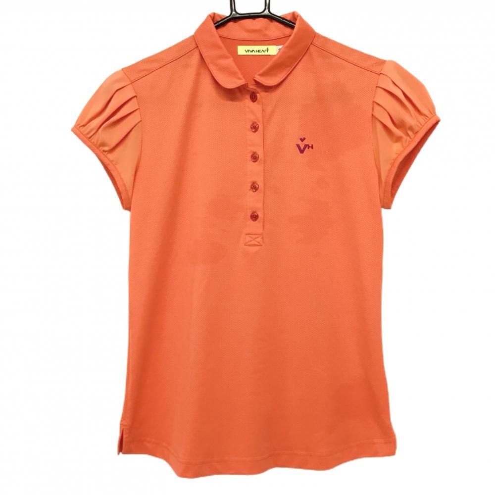 ビバハート 半袖ポロシャツ オレンジ メッシュ調生地 袖切替 レディース 40(M) ゴルフウェア VIVA HEART