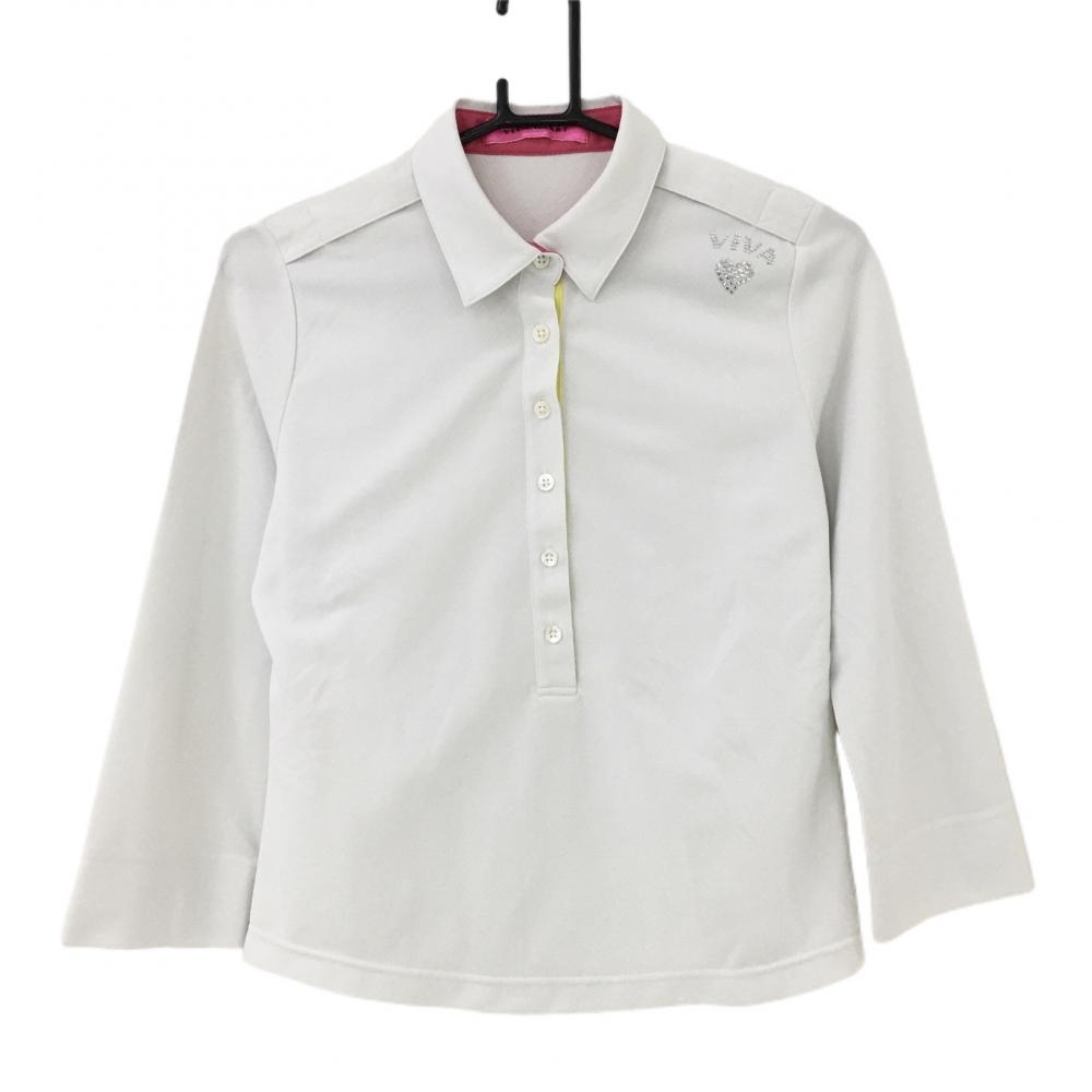 ビバハート 七分袖ポロシャツ 白 肩ラインストーン レディース  ゴルフウェア VIVA HEART