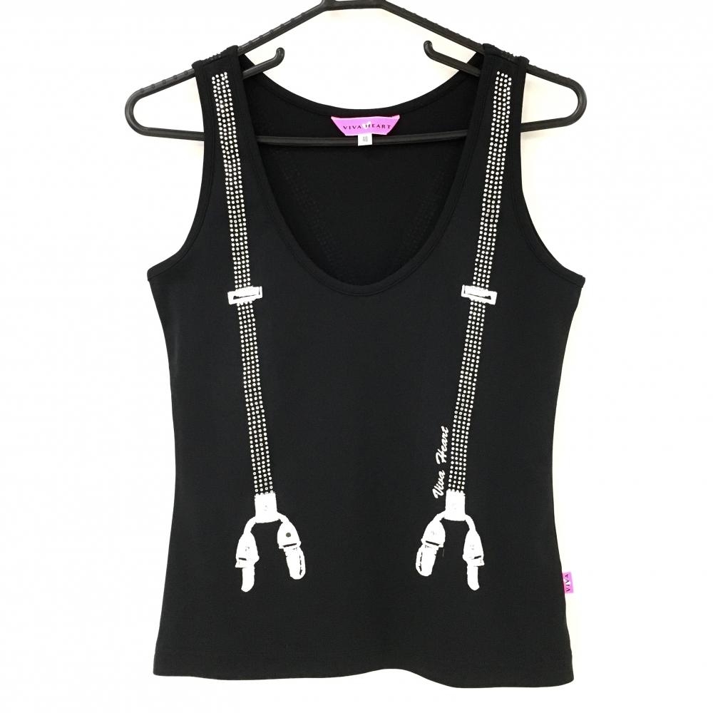 ビバハート ノースリーブポロシャツ 黒 ラインストーン サスペンダープリント  レディース 40(M) ゴルフウェア VIVA HEART