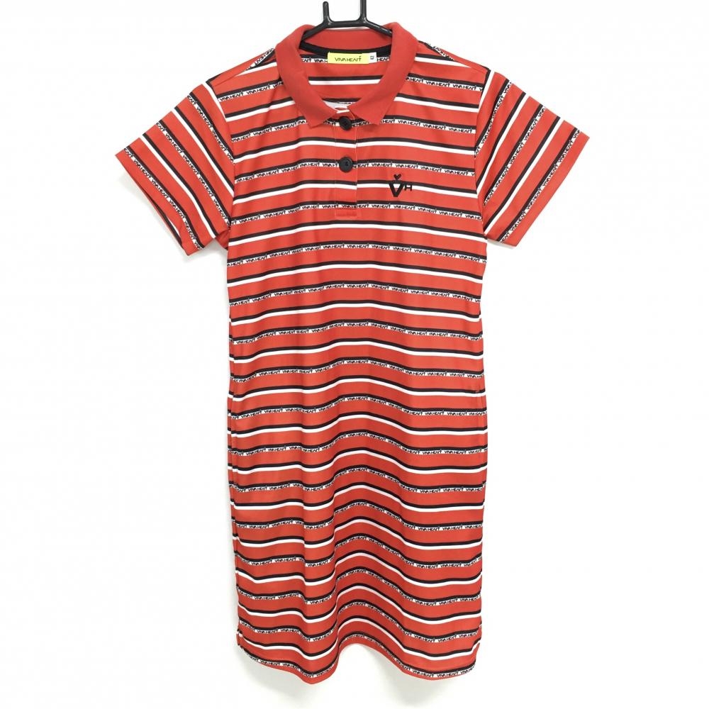 ビバハート ワンピース レッド×黒　ボーダー 胸刺しゅう  レディース 42(L) ゴルフウェア VIVA HEART