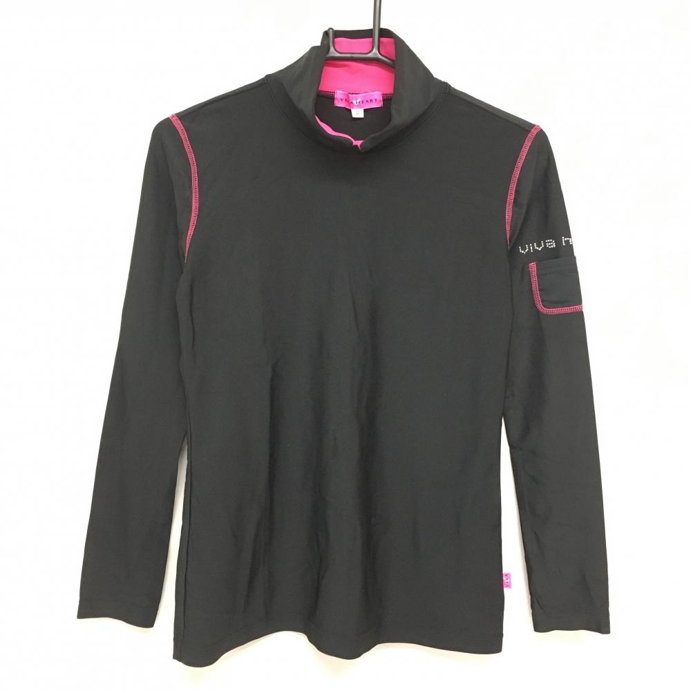 ビバハート ハイネックインナーシャツ 黒×ピンク 袖ポケット・ラインスローンロゴ  レディース 40(M) ゴルフウェア VIVA HEART
