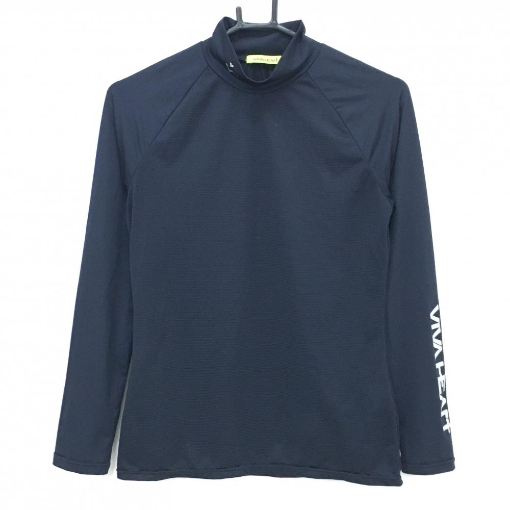【美品】ビバハート ハイネックインナーシャツ ネイビー 身頃メッシュ 袖ロゴ レディース 40(M) ゴルフウェア VIVA HEART