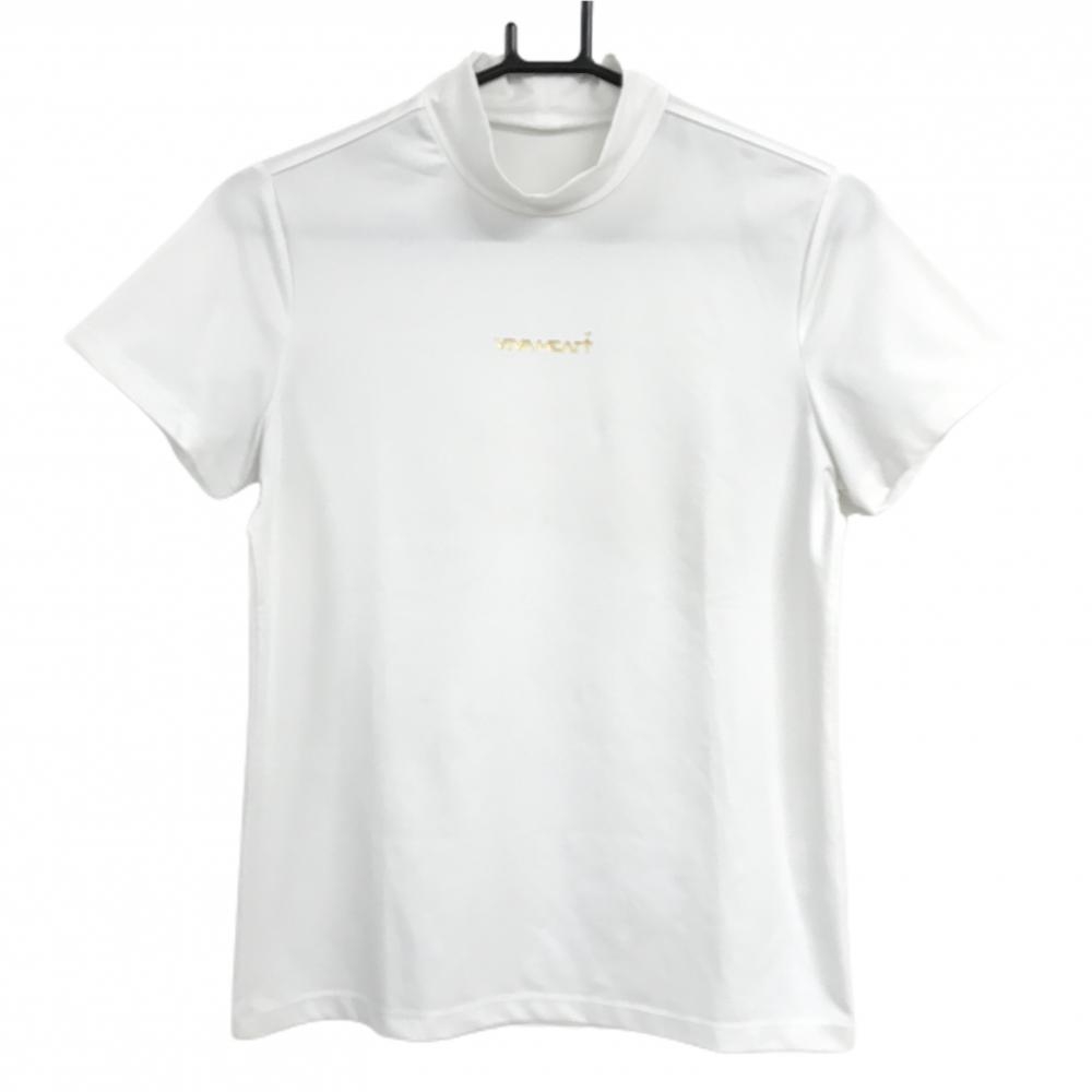 ビバハート 半袖ハイネックシャツ 白×ゴールド 胸ロゴ  レディース 40(M) ゴルフウェア VIVA HEART