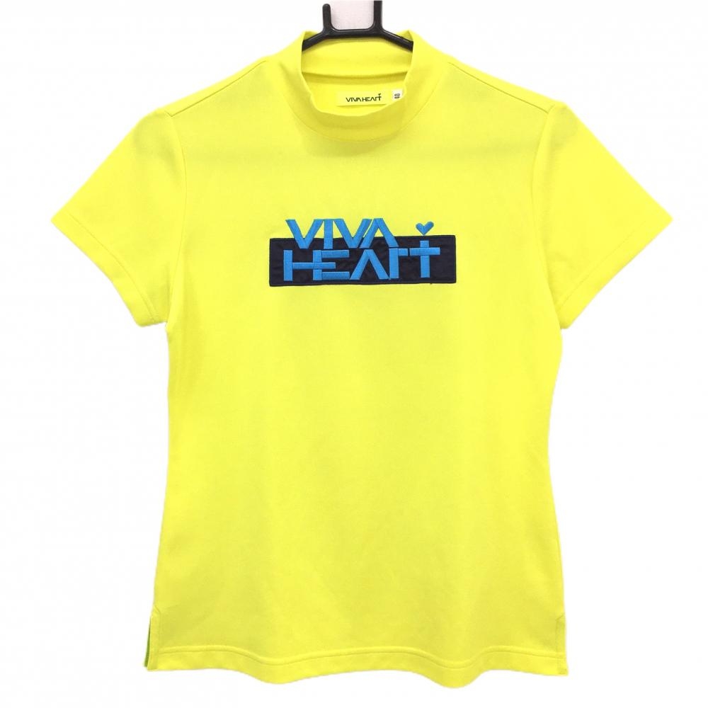 【美品】ビバハート 半袖ハイネックシャツ イエロー ロゴ刺しゅう  レディース 40(M) ゴルフウェア VIVA HEART