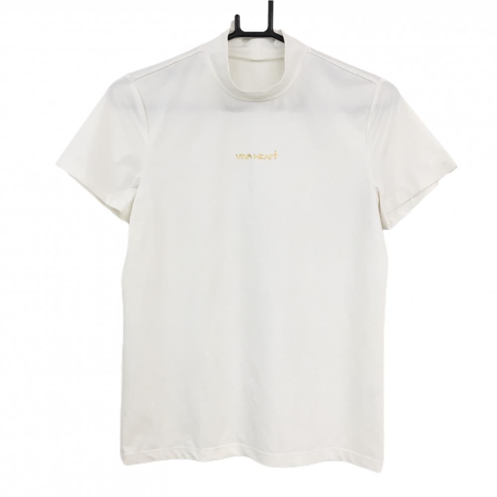 ビバハート 半袖ハイネックシャツ 白×ゴールド ロゴプリント レディース 40(M) ゴルフウェア VIVA HEART