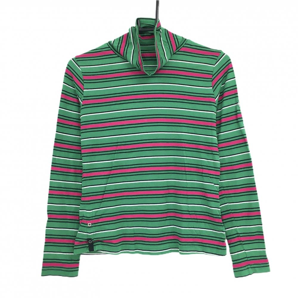 ビバハート 長袖ハイネックシャツ グリーン×黒 ボーダー レディース 40(M) ゴルフウェア VIVA HEART
