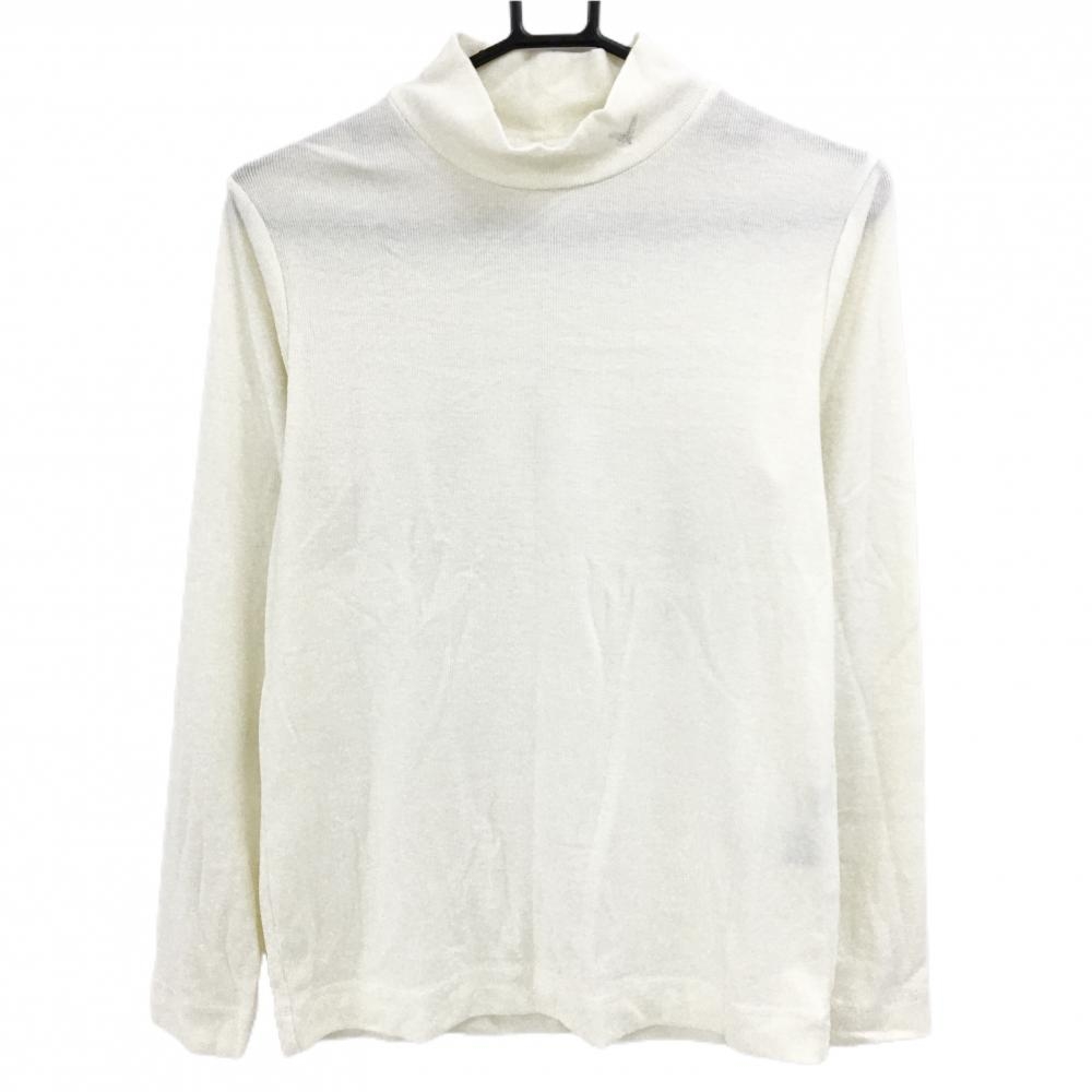 【美品】ビバハート 長袖ハイネックシャツ アイボリー 表微起毛 ネックロゴラインストーン レディース L ゴルフウェア VIVA HEART