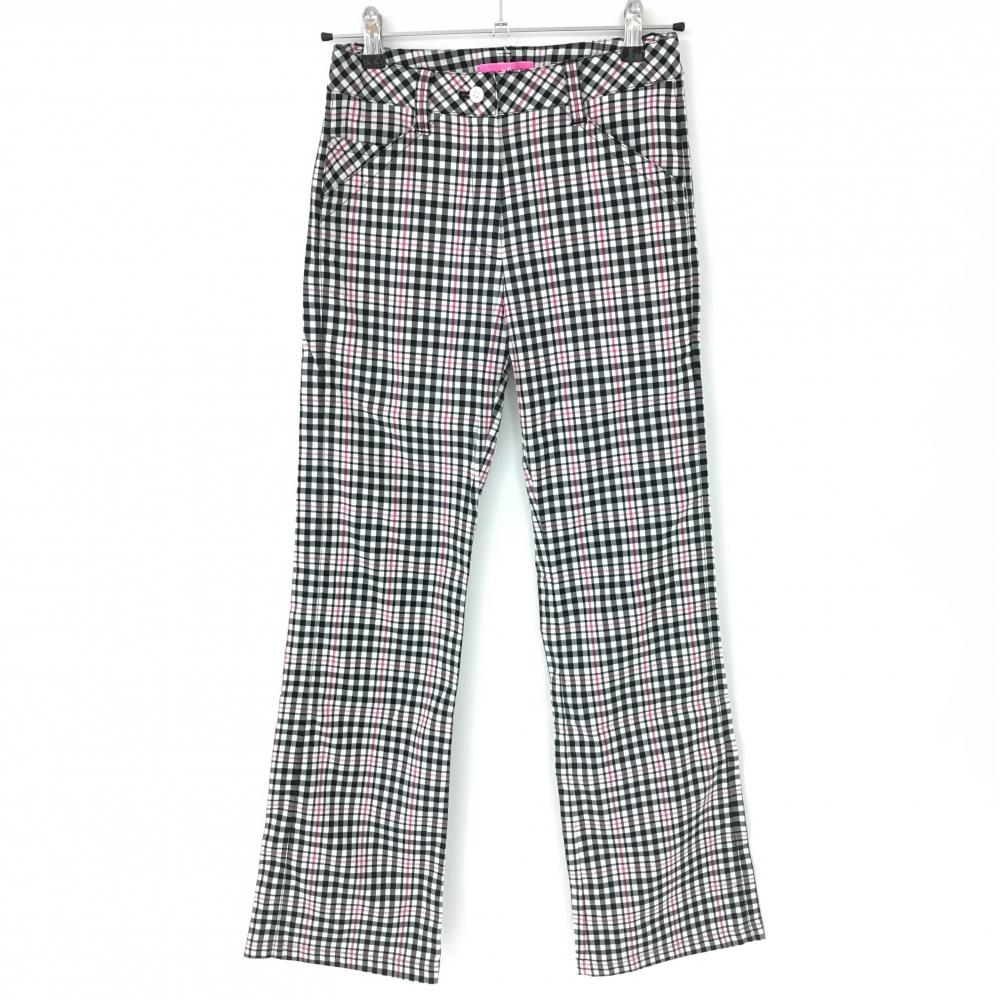 ビバハート パンツ 黒×白×ピンク チェック柄  レディース 38 ゴルフウェア VIVA HEART 画像