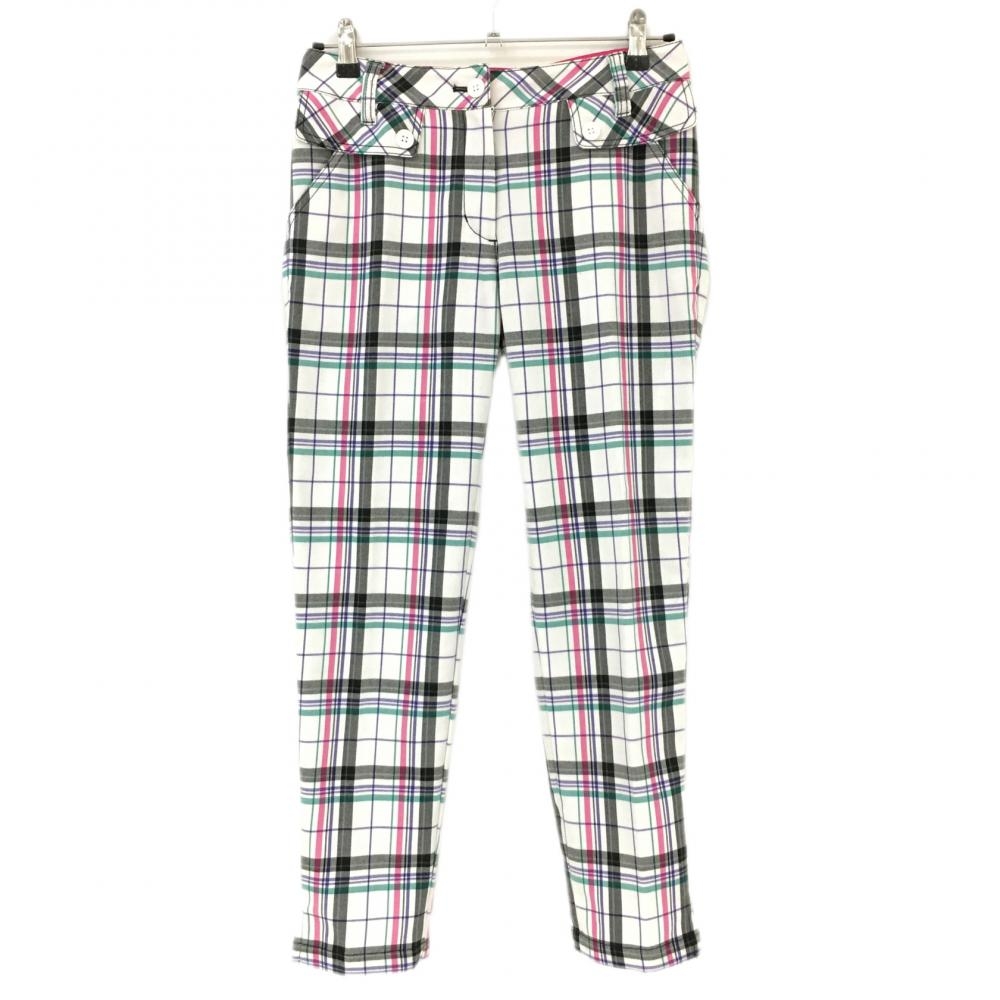 【超美品】ビバハート パンツ 白×黒×ピンク チェック レディース 40 ゴルフウェア VIVA HEART