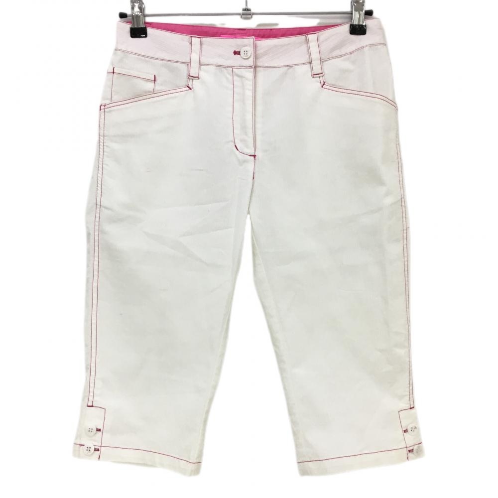 ビバハート 半端丈パンツ 白×ピンク ストライプ織生地 ステッチ  レディース 40 ゴルフウェア VIVA HEART