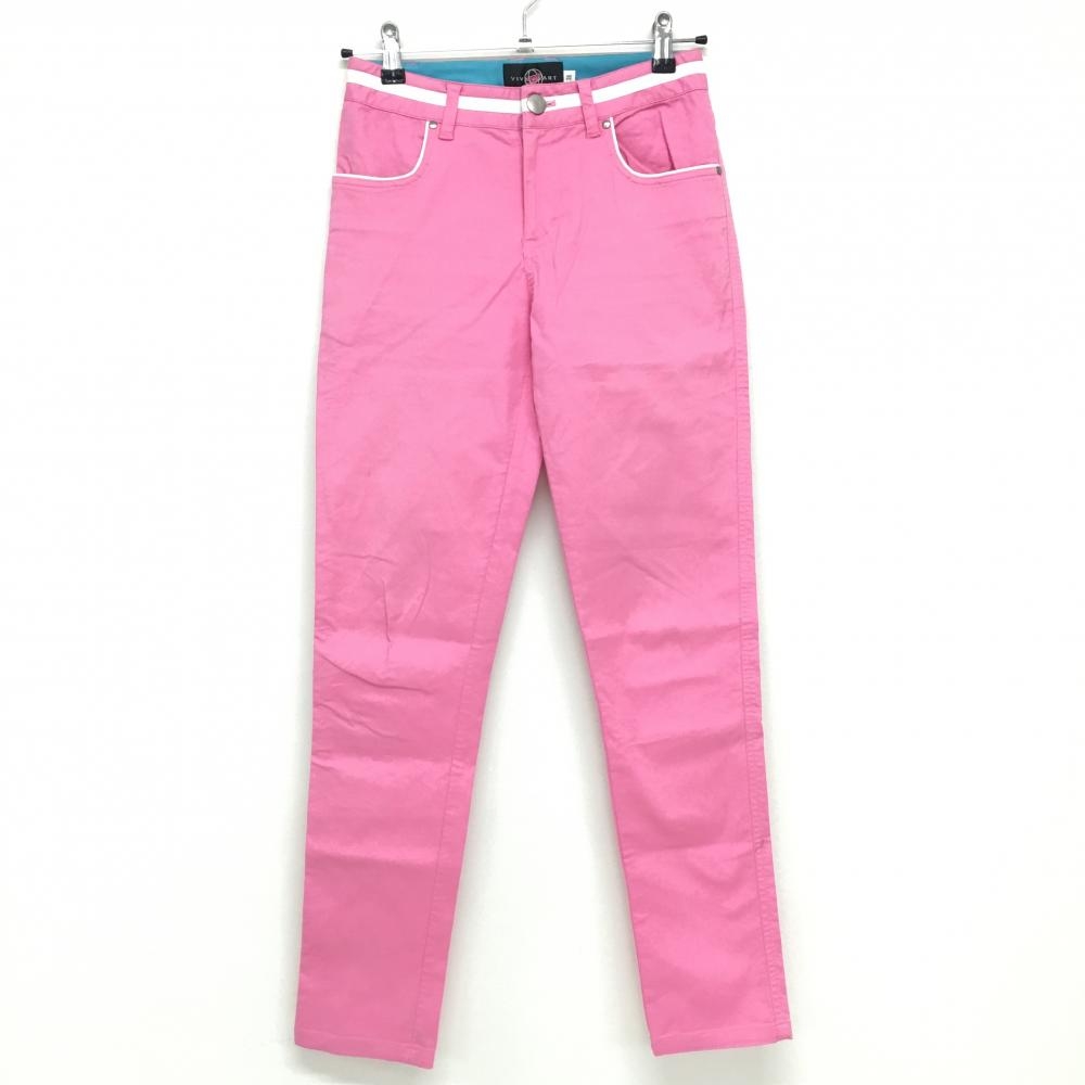 ビバハート パンツ ピンク×白 ベルト部ライン ストレッチ  レディース 38 ゴルフウェア VIVA HEART