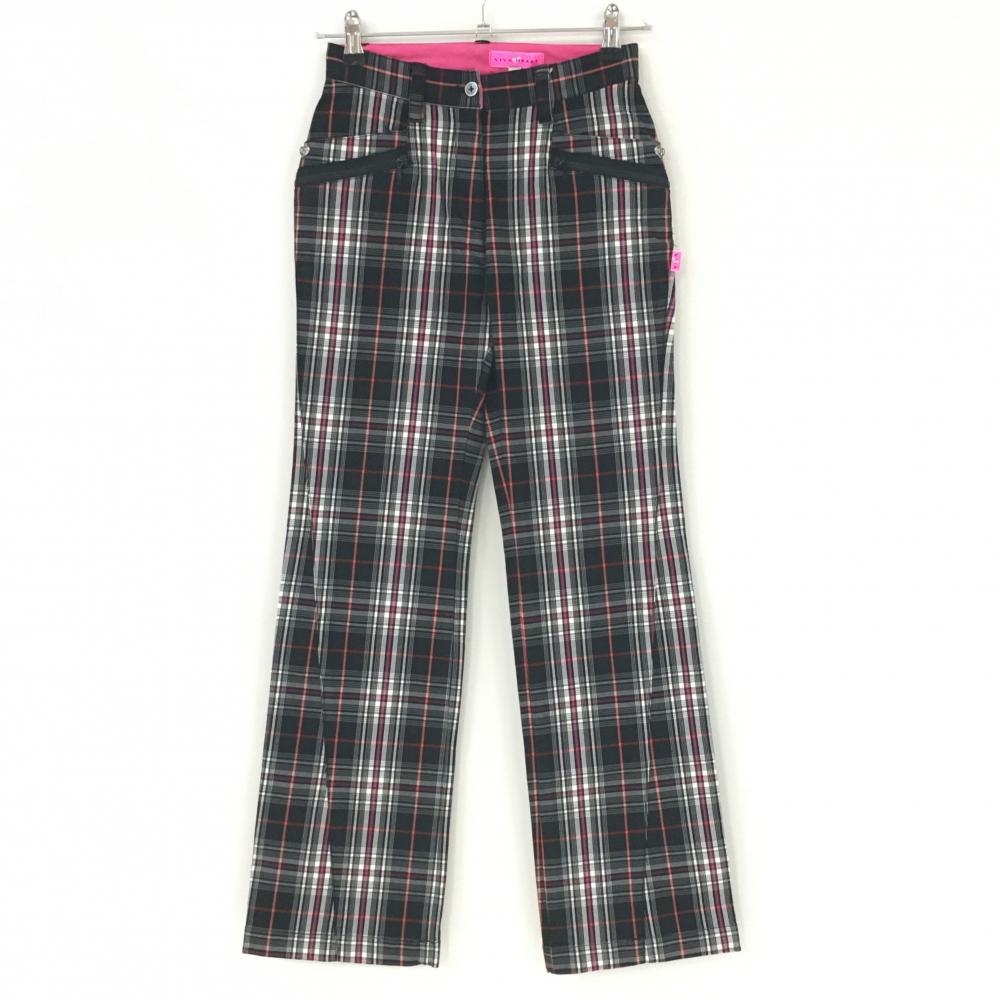 【美品】ビバハート パンツ 黒×白 チェック柄 6ポケット レディース 38(M) ゴルフウェア VIVA HEART
