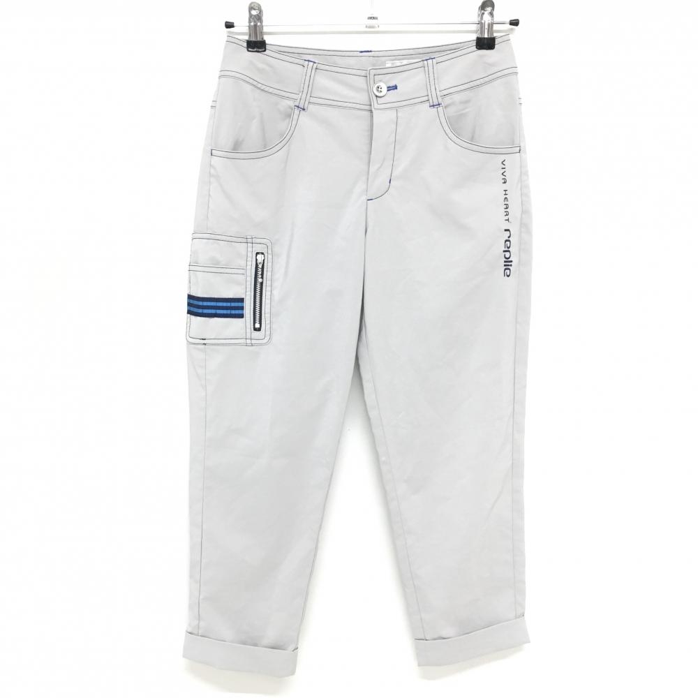 【美品】ビバハートリプリエ 半端丈パンツ グレー×ネイビー ティー装着可 レディース 38(S) ゴルフウェア VIVA HEART