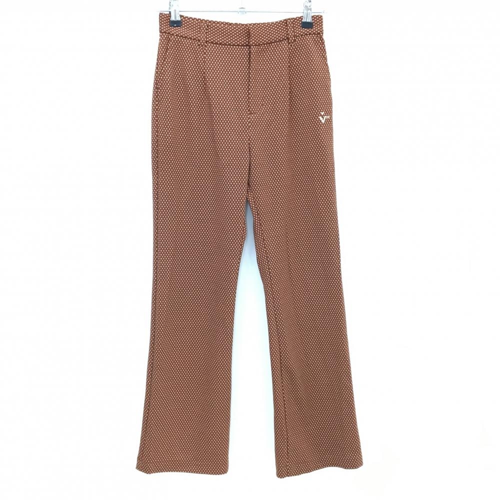 【超美品】ビバハート パンツ ブラウン系×ベージュ系 総柄 ロゴ刺しゅう ストレッチ レディース 38(S) ゴルフウェア VIVA HEART