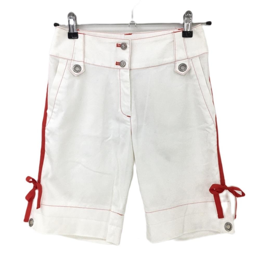 【美品】ビバハート ハーフパンツ 白×レッド ステッチ サイドライン ストレッチ レディース 38(S) ゴルフウェア VIVA HEART