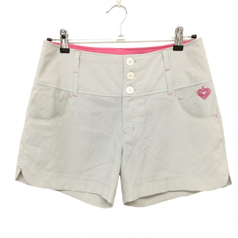 ビバハート ショートパンツ 白×グレー チェック柄 ロゴ刺しゅう  レディース 42(L) ゴルフウェア VIVA HEART