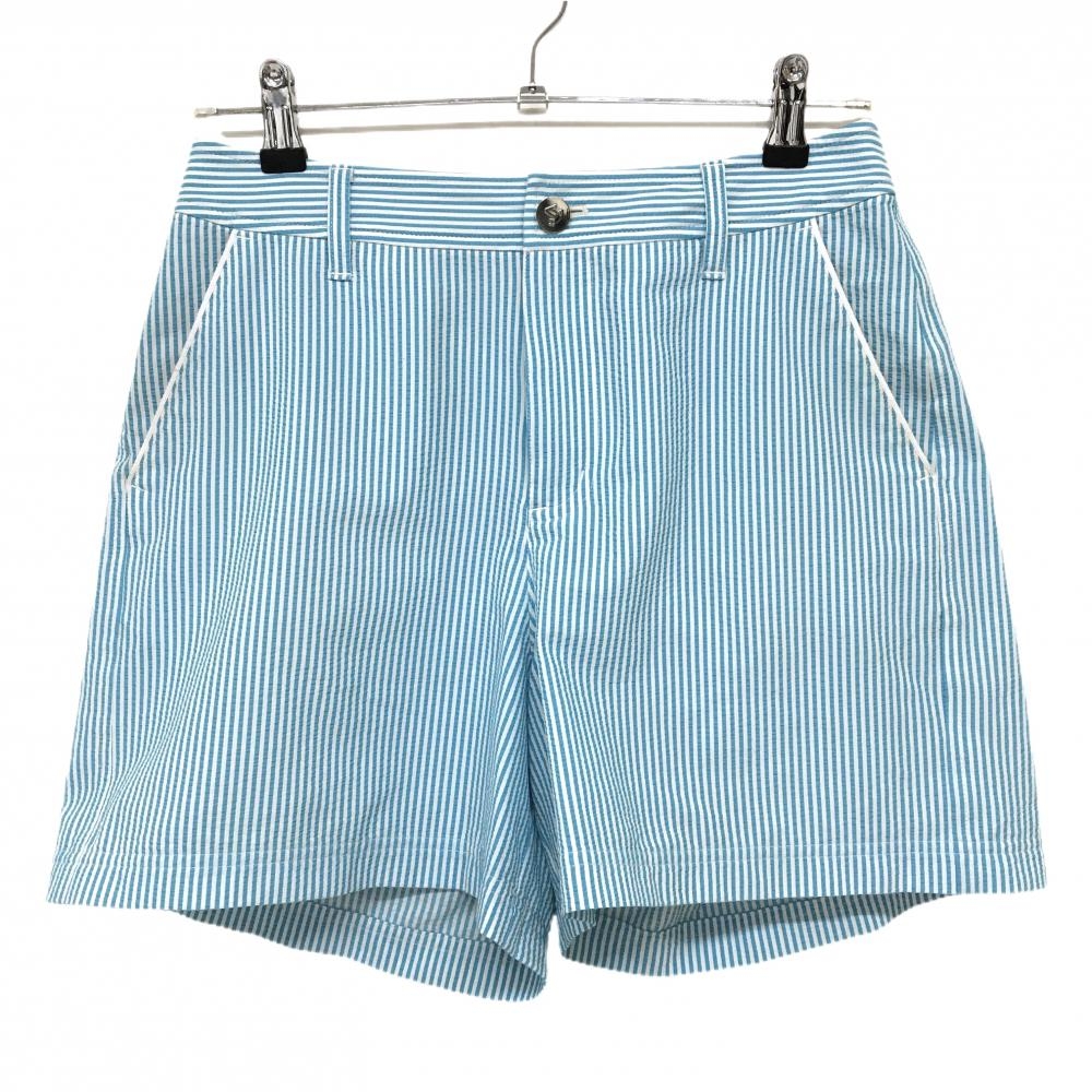 【超美品】ビバハート ハーフパンツ ライトブルー×白 ストライプ サッカー生地 ストレッチ レディース 40(M) ゴルフウェア VIVA HEART