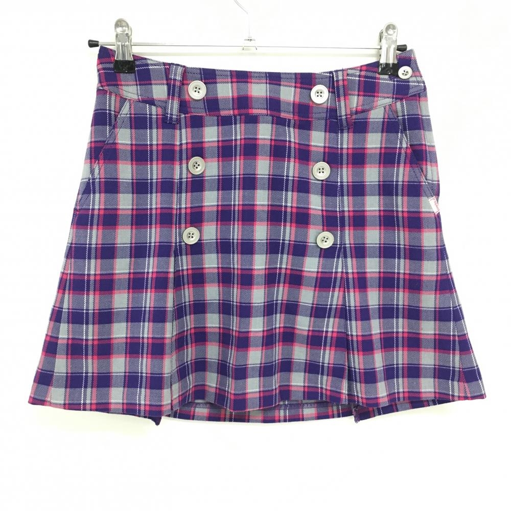 【超美品】ビバハート スカート パープル×グレー チェック ボックスプリーツ レディース 38 ゴルフウェア VIVA HEART