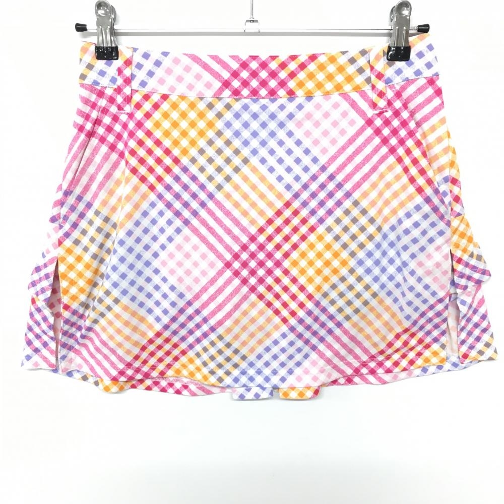 【超美品】ビバハート スカート マルチ チェック ストレッチ 内側インナーパンツ レディース 38 ゴルフウェア VIVA HEART