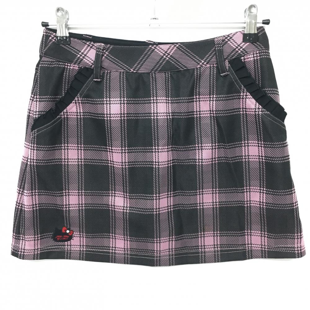 【超美品】ビバハート スカート 黒×ピンク チェック キティちゃん 内側インナーパンツ レディース 38 ゴルフウェア VIVA HEART