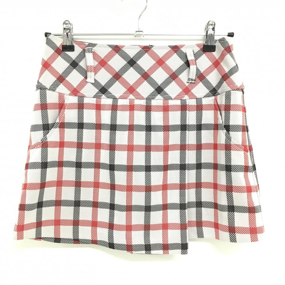 【美品】ビバハート スカート レッド×黒 チェック ストレッチ 内側インナーパンツ レディース 38 ゴルフウェア VIVA HEART