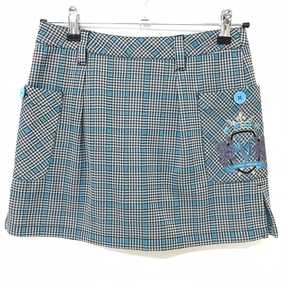 【超美品】ビバハート スカート グレー×黒×ライトブルー チェック ストレッチ  レディース 38 ゴルフウェア VIVA HEART