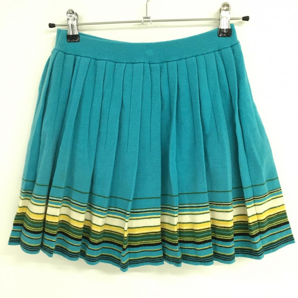 ビバハート ニットスカート ターコイズブルー×グリーン プリーツ 裾ランダムボーダー柄  レディース 38 ゴルフウェア VIVA HEART