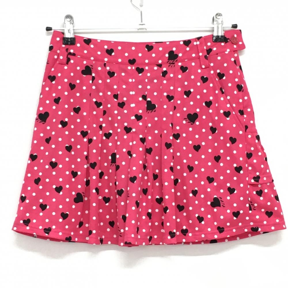 【美品】ビバハート スカート ピンク×白 ドット ハート柄 後ろ2段フリル レディース 38(S) ゴルフウェア VIVA HEART