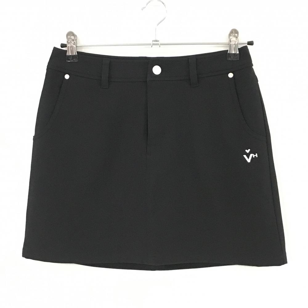 【美品】ビバハート スカート 黒 シンプル ロゴ刺しゅう ストレッチ 内側インナーパンツ レディース 40(M) ゴルフウェア VIVA HEART
