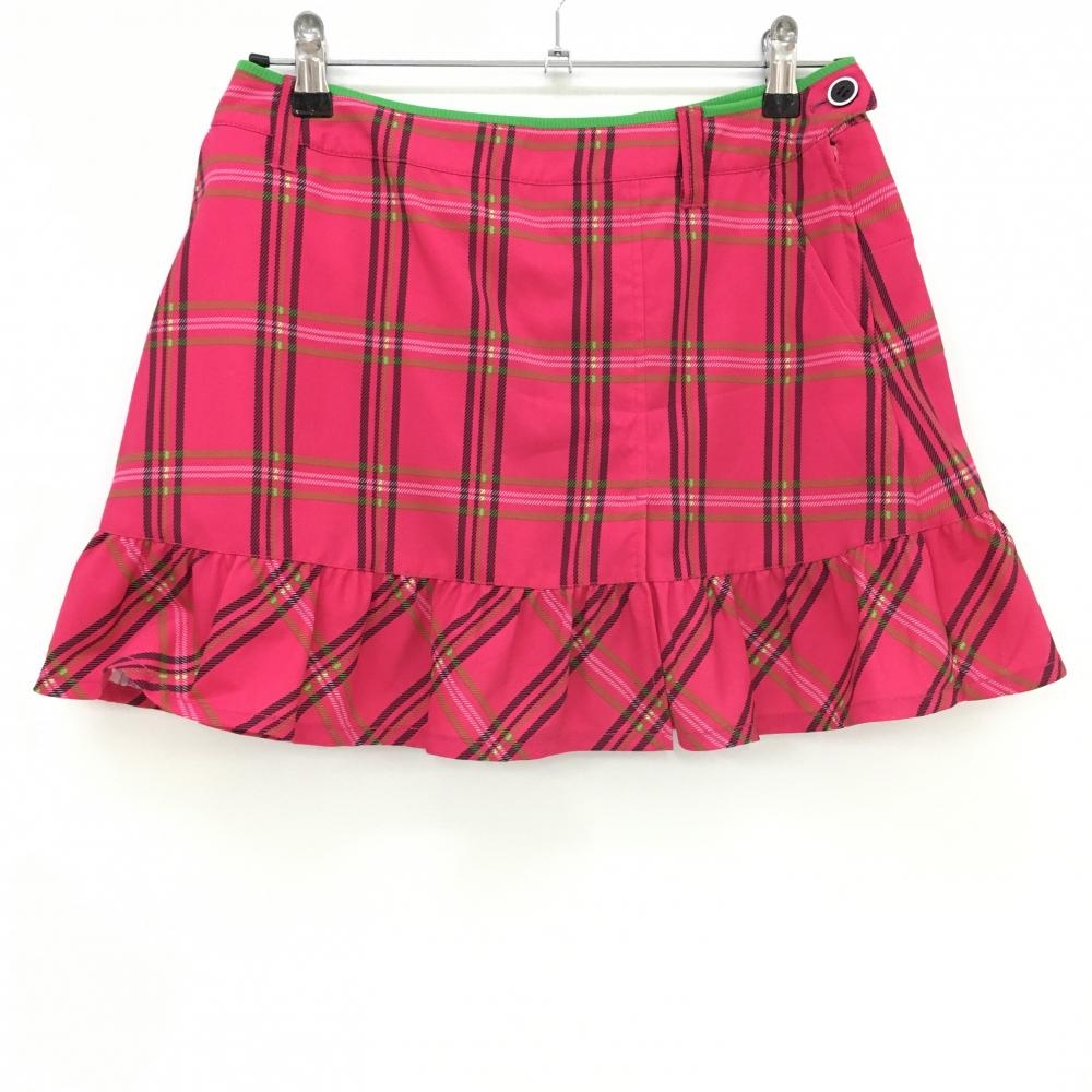 ビバハート スカート ピンク×黒 チェック 裾フレア 内側インナーパンツ レディース 40(M) ゴルフウェア VIVA HEART