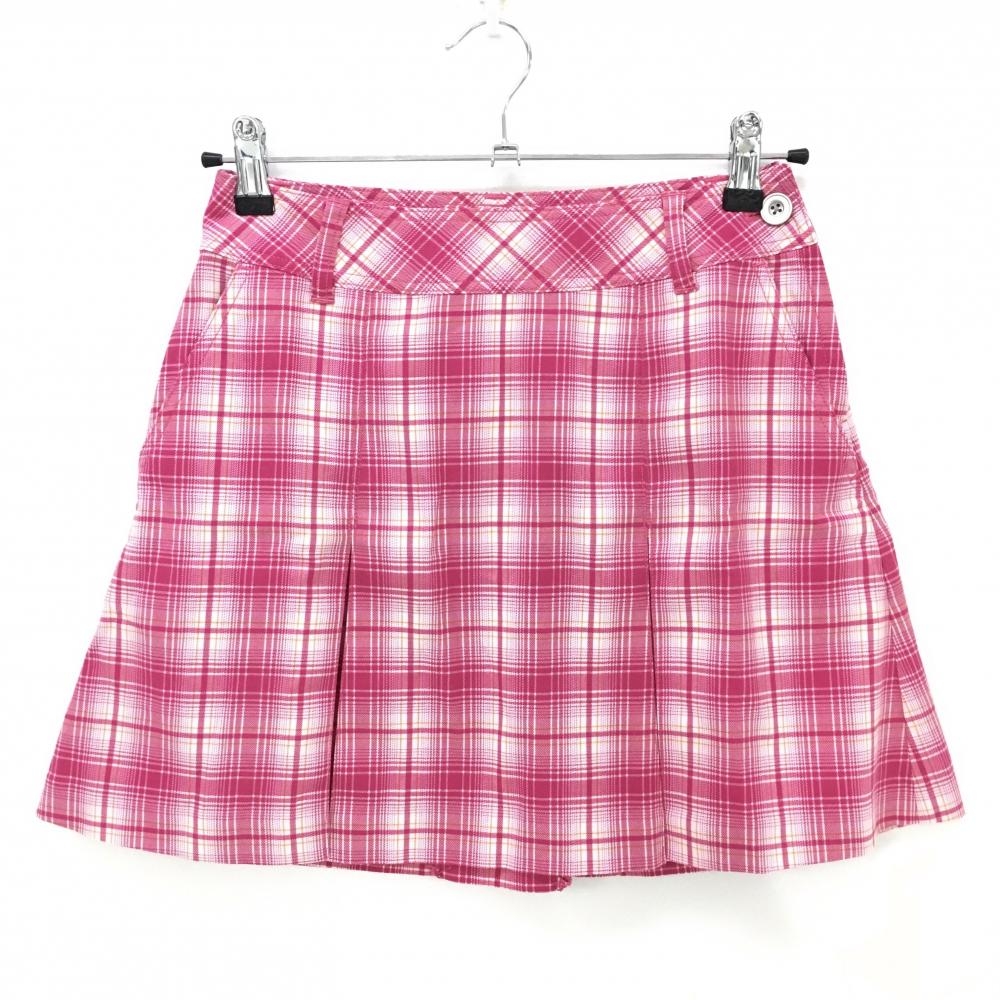 【超美品】ビバハート スカート ピンク×白 チェック ボックスプリーツ  レディース 38(S) ゴルフウェア VIVA HEART