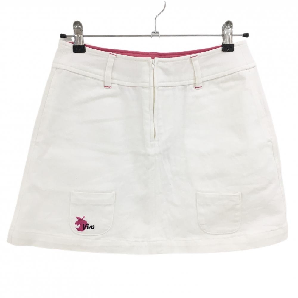 【美品】ビバハート スカート 白×ピンク アップル刺しゅう ストレッチ レディース 40(M) ゴルフウェア VIVA HEART