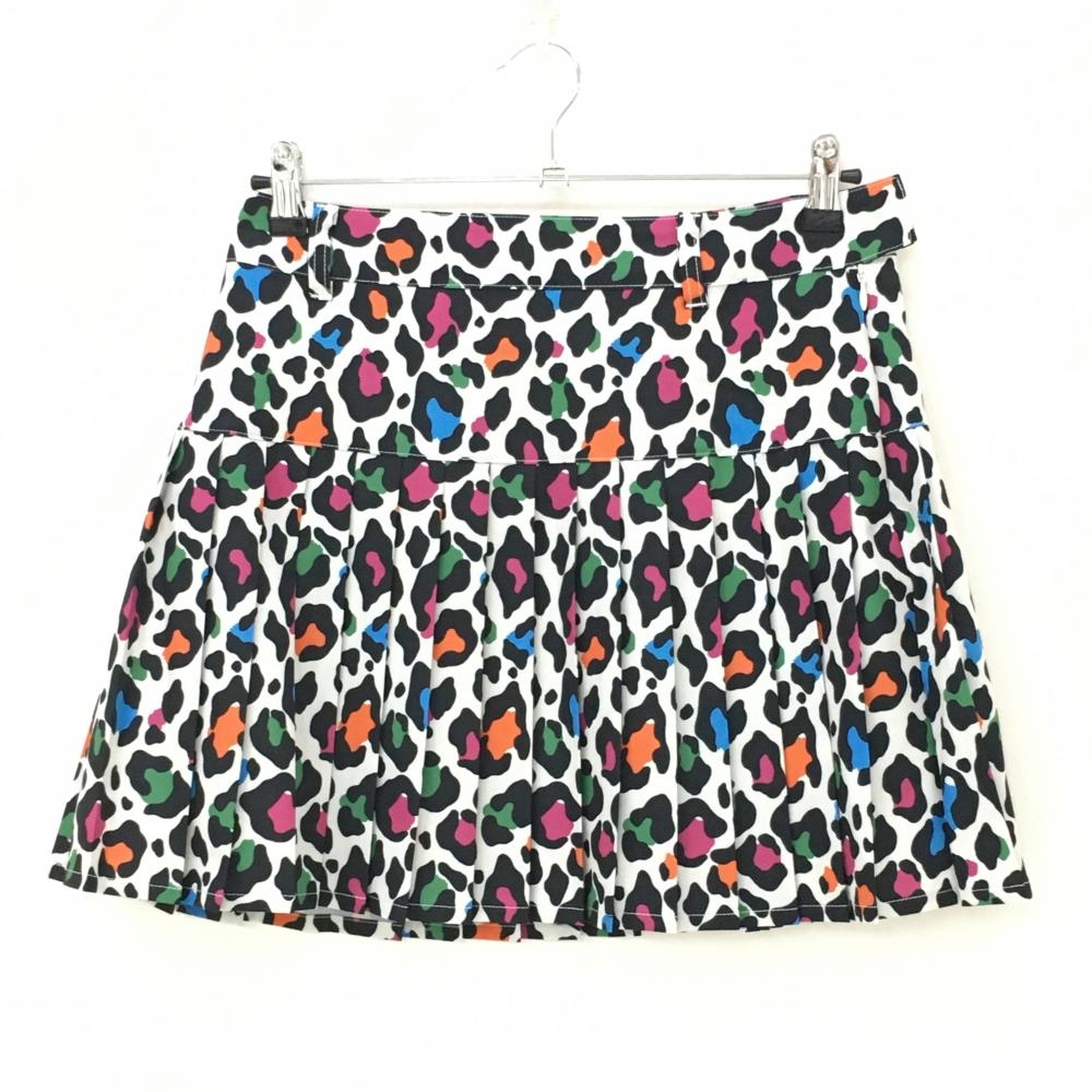 【超美品】ビバハート×ELEY KISHIMOTO プリーツスカート 白×黒 レオパード柄 裏地付 レディース 42(L) ゴルフウェア VIVA HEART