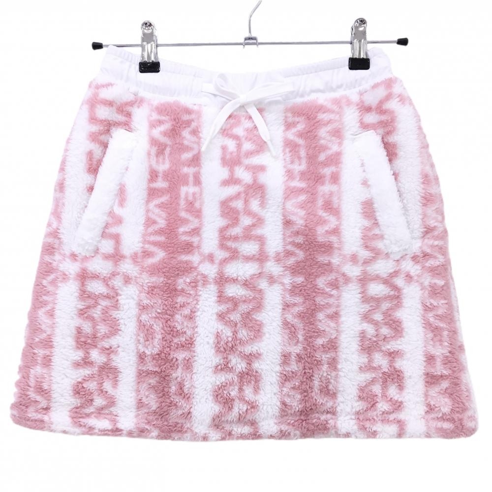 【美品】ビバハート ボアスカート 白×ピンク 総柄 ウエストゴム 付属品なし レディース 38(S) ゴルフウェア VIVA HEART