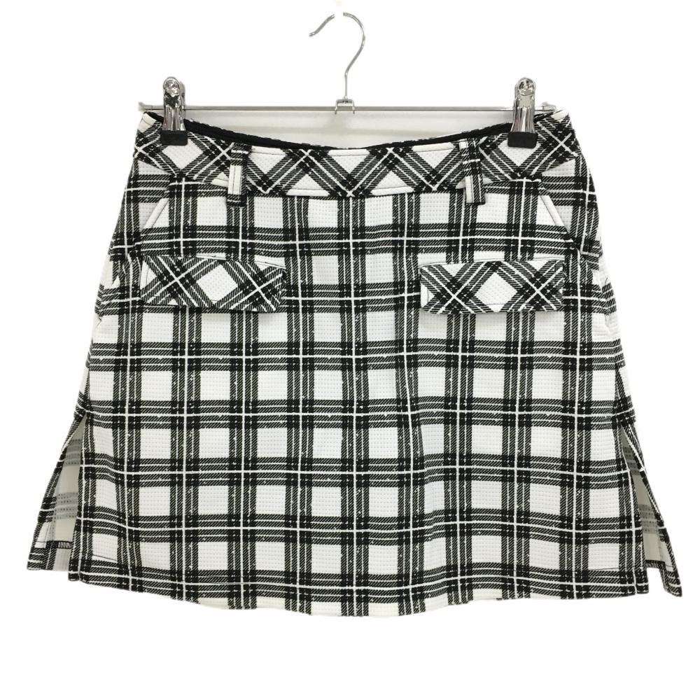 【超美品】ビバハート スカート 白×黒 チェック 内側インナーパンツ レディース 40(M) ゴルフウェア VIVA HEART