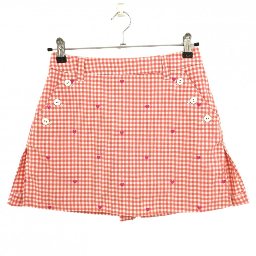 【超美品】ビバハート スカート 白×ピンク ギンガムチェック ハート 内側インナーパンツ レディース 38(S) ゴルフウェア VIVA HEART