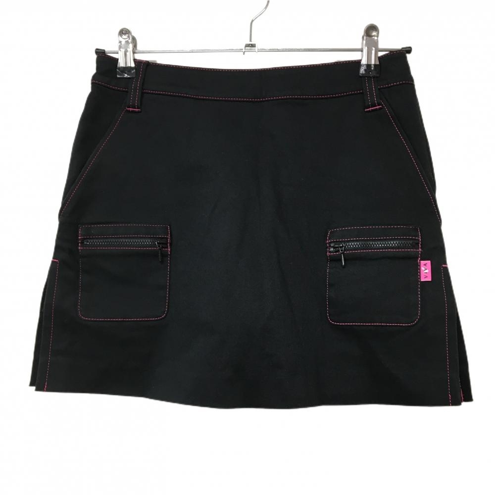 【美品】ビバハート スカート 黒×ピンク 後ハートステッチ ストレッチ 内側インナーパンツ レディース 38(S) ゴルフウェア VIVA HEART