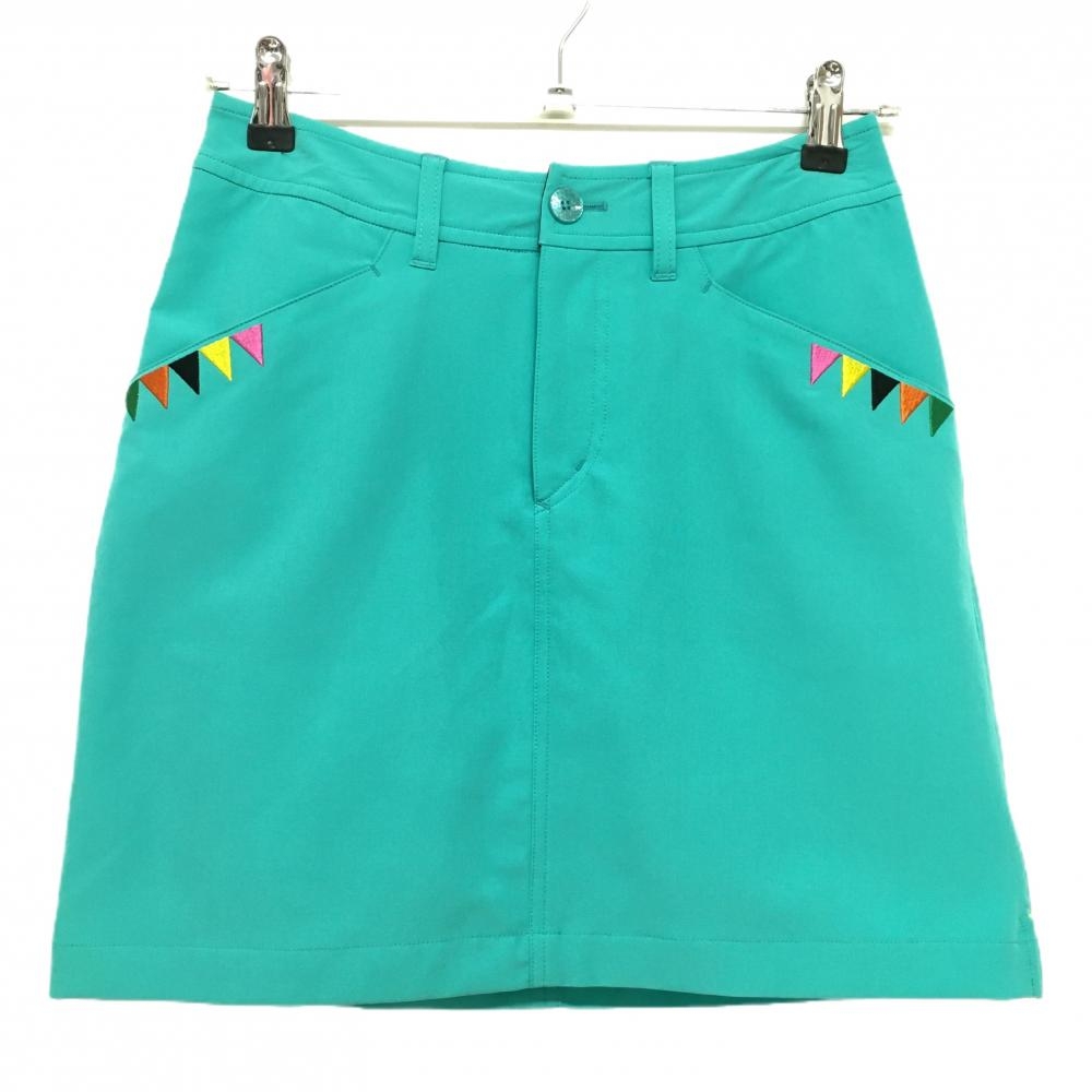 【美品】ビバハート スカート ライトグリーンブルー ポケット下刺しゅう ストレッチ レディース 38(Ｌ) ゴルフウェア VIVA HEART