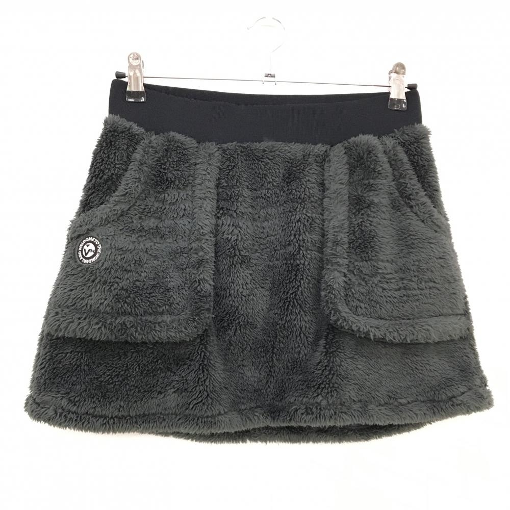 ビバハート ボアスカート グレー×黒 ロゴ刺しゅう ウエストゴム レディース 40(M) ゴルフウェア VIVA HEART
