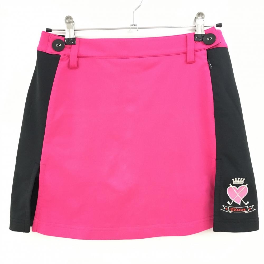 【美品】ビバハート スカート ピンク×黒 裾ラメ糸刺しゅう ストレッチ 内側インナーパンツ レディース 40(M) ゴルフウェア VIVA HEART
