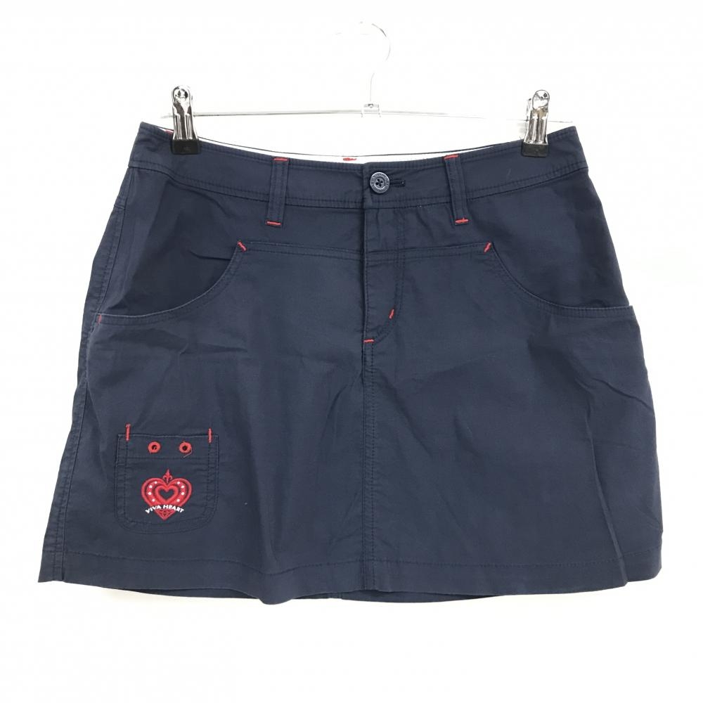 ビバハート スカート ネイビー×レッド ハート刺しゅう 後ろベルト部ロゴ  レディース 40(M) ゴルフウェア VIVA HEART