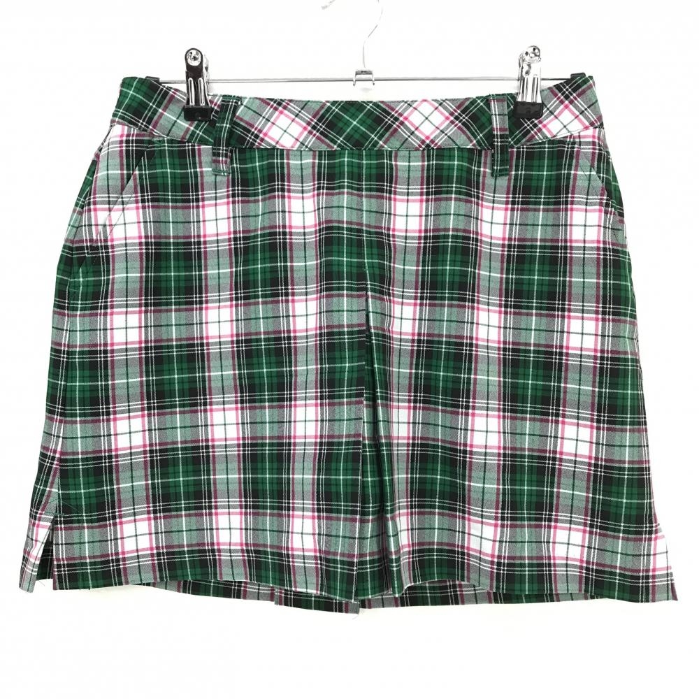【超美品】ビバハート スカート グリーン×ピンク チェック柄 内側インナーパンツ レディース 40(M) ゴルフウェア VIVA HEART