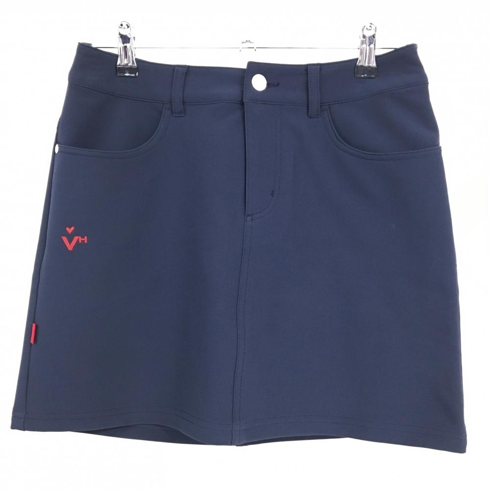 【超美品】ビバハート スカート ダークネイビー×白 ポケット総柄 ロゴ刺しゅう  レディース 40(M) ゴルフウェア VIVA HEART