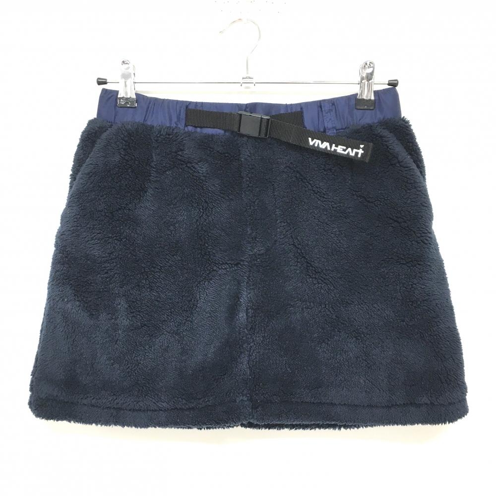 【超美品】ビバハート ボアスカート ダークネイビー×ネイビー バックロゴ ウエストバックル レディース 40(M) ゴルフウェア VIVA HEART