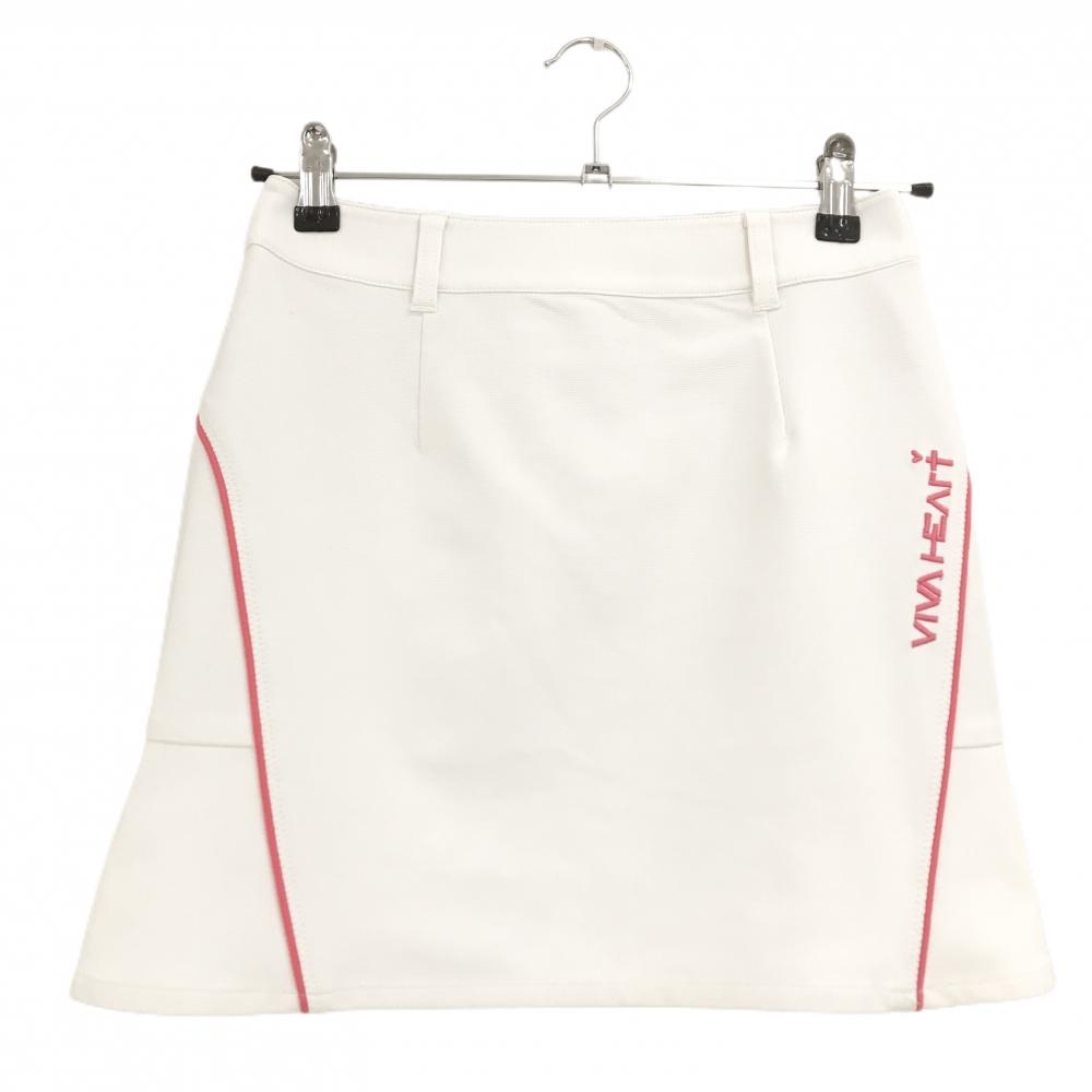 ビバハート スカート 白×ピンク ロゴ刺しゅう パイピングライン  レディース 36(XS) ゴルフウェア VIVA HEART