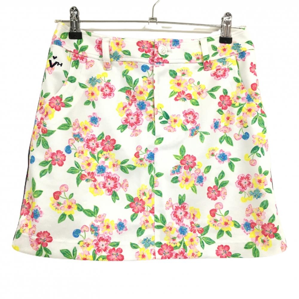 【新品】ビバハート スカート 白×ピンク 花総柄 内側インナーパンツ レディース 40(M) ゴルフウェア VIVA HEART