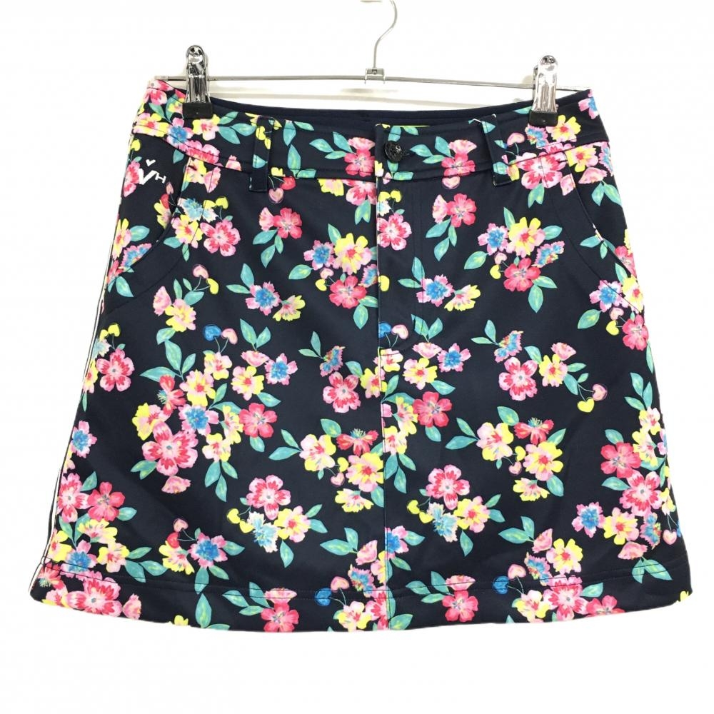【新品】ビバハート スカート ネイビー 花総柄 内側インナーパンツ レディース 40(M) ゴルフウェア VIVA HEART