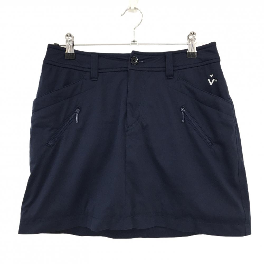 【美品】ビバハート スカート ネイビー 裏地付き ロゴ刺しゅう レディース 40(M) ゴルフウェア VIVA HEART
