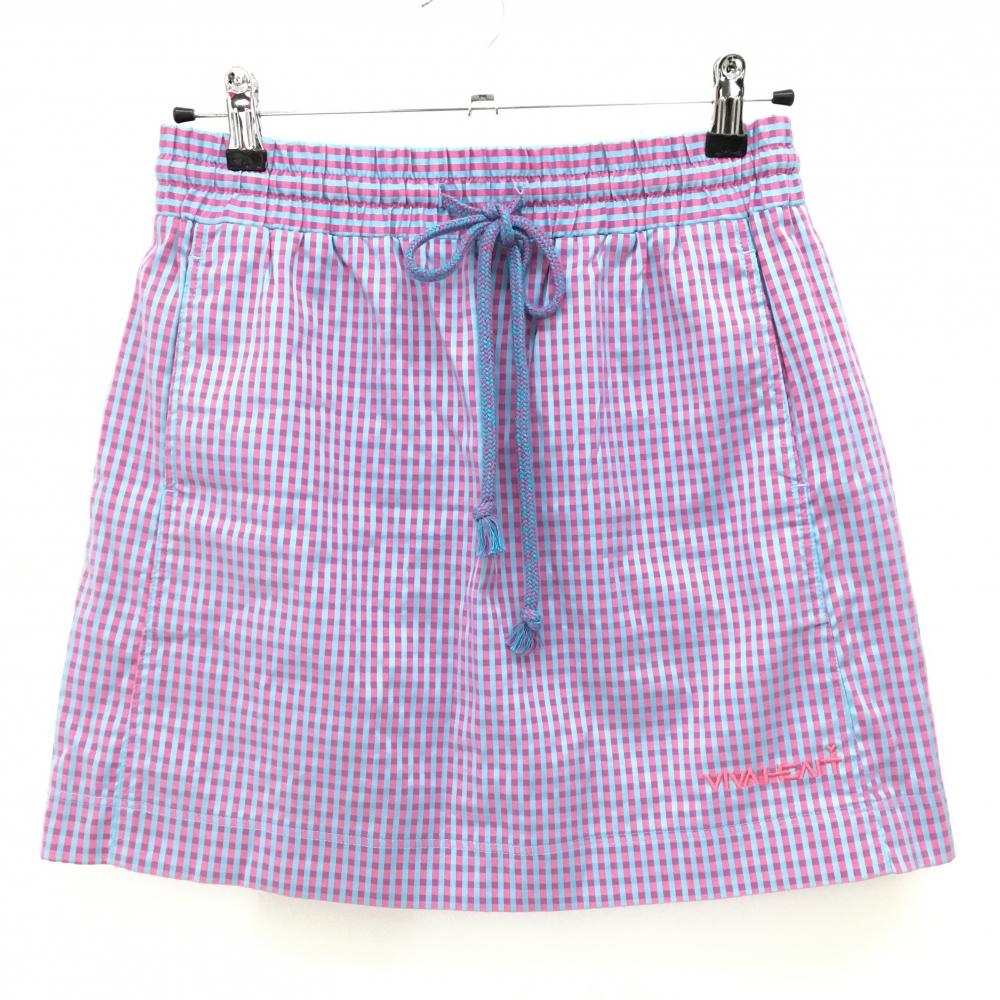 【超美品】ビバハート スカート パープル×ライトブルー チェック ウエストゴム レディース 42(L) ゴルフウェア VIVA HEART